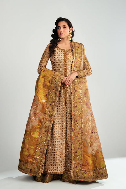 Fahad Hussayn E-Storepk Gharoli Rusted Gold / Silk / Open Jacket Anarkali KURMA