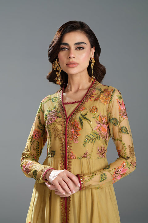 Fahad Hussayn E-Storepk Stitched Standard / Lime Yellow / Lawn / Net CASERO