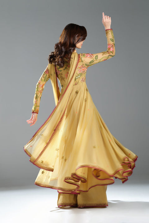 Fahad Hussayn E-Storepk Stitched Standard / Lime Yellow / Lawn / Net CASERO