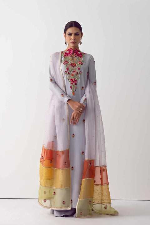 Fahad Hussayn E-Storepk Lavandar / Raw silk / Organza / Classic / Long shirt MARAATI