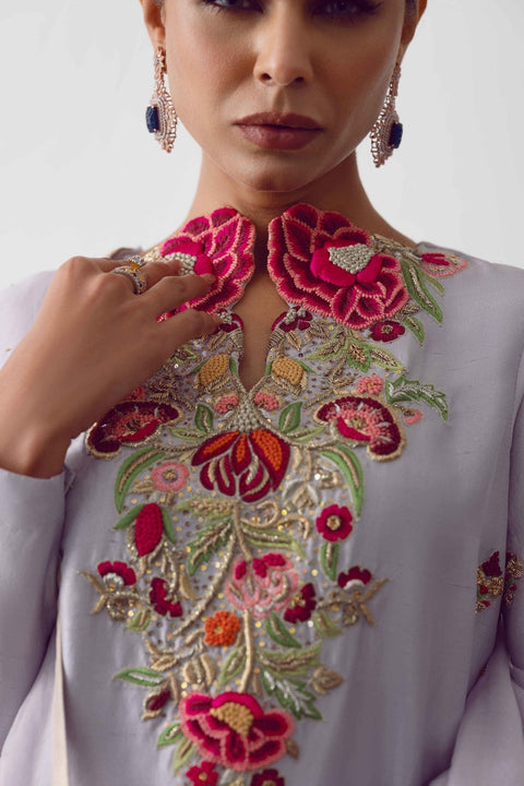 Fahad Hussayn E-Storepk Lavandar / Raw silk / Organza / Classic / Long shirt MARAATI