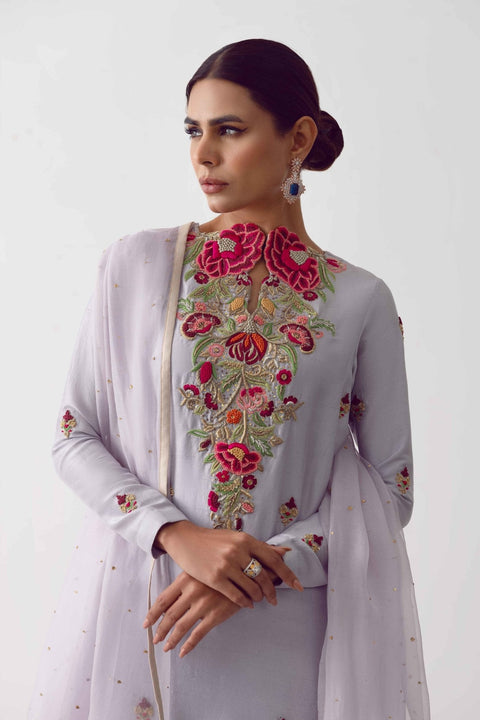 Fahad Hussayn E-Storepk Lavandar / Raw silk / Organza / Classic / Long shirt MARAATI
