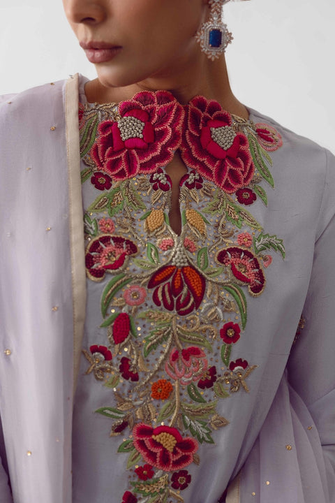 Fahad Hussayn E-Storepk Lavandar / Raw silk / Organza / Classic / Long shirt MARAATI